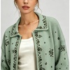 image:imageCHARTOU Floral Zip Collared Knit Cardigan Oversized Boho Sweater Jacket with PocketsGreen