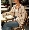 image:imageCHARTOU Floral Zip Collared Knit Cardigan Oversized Boho Sweater Jacket with PocketsRed