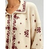 image:imageCHARTOU Floral Zip Collared Knit Cardigan Oversized Boho Sweater Jacket with PocketsRed