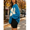 image:imageCHARTOU Oversized Chunky Knit Sweater for Women Flower Crewneck Puff Sleeve Loose PulloverBlue