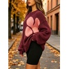 image:imageCHARTOU Oversized Chunky Knit Sweater for Women Flower Crewneck Puff Sleeve Loose PulloverBurgundy