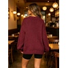 image:imageCHARTOU Oversized Chunky Knit Sweater for Women Flower Crewneck Puff Sleeve Loose PulloverBurgundy