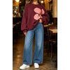 image:imageCHARTOU Oversized Chunky Knit Sweater for Women Flower Crewneck Puff Sleeve Loose PulloverBurgundy