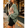 image:imageCHARTOU Oversized Chunky Knit Sweater for Women Flower Crewneck Puff Sleeve Loose PulloverGreen