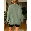 image:imageCHARTOU Oversized Chunky Knit Sweater for Women Flower Crewneck Puff Sleeve Loose PulloverGreen