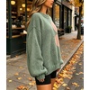 image:imageCHARTOU Oversized Chunky Knit Sweater for Women Flower Crewneck Puff Sleeve Loose PulloverGreen