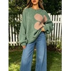image:imageCHARTOU Oversized Chunky Knit Sweater for Women Flower Crewneck Puff Sleeve Loose PulloverGreen