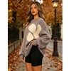 image:imageCHARTOU Oversized Chunky Knit Sweater for Women Flower Crewneck Puff Sleeve Loose PulloverGrey
