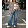 image:imageCHARTOU Oversized Chunky Knit Sweater for Women Flower Crewneck Puff Sleeve Loose PulloverGrey