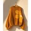 image:imageCHARTOU Oversized Chunky Knit Sweater for Women Flower Crewneck Puff Sleeve Loose PulloverOrange
