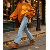image:imageCHARTOU Oversized Chunky Knit Sweater for Women Flower Crewneck Puff Sleeve Loose PulloverOrange