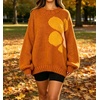 image:imageCHARTOU Oversized Chunky Knit Sweater for Women Flower Crewneck Puff Sleeve Loose PulloverOrange