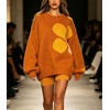 image:imageCHARTOU Oversized Chunky Knit Sweater for Women Flower Crewneck Puff Sleeve Loose PulloverOrange