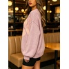image:imageCHARTOU Oversized Chunky Knit Sweater for Women Flower Crewneck Puff Sleeve Loose PulloverPink