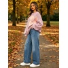image:imageCHARTOU Oversized Chunky Knit Sweater for Women Flower Crewneck Puff Sleeve Loose PulloverPink
