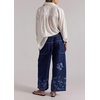 image:imageCHARTOU Women Drawstring Baggy Jeans Crop Wide Leg Denim Pants Floral Elastic Waist Ankle Jean SweatpantsDark Blue