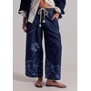 image:imageCHARTOU Women Drawstring Baggy Jeans Crop Wide Leg Denim Pants Floral Elastic Waist Ankle Jean SweatpantsDark Blue