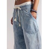 image:imageCHARTOU Women Drawstring Baggy Jeans Crop Wide Leg Denim Pants Floral Elastic Waist Ankle Jean SweatpantsLight Blue