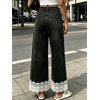 image:imageCHARTOU Women Elastic Waist Baggy Jeans Lace Patchwork Denim Wide Leg Pants Crop Palazzo Jeans with PocketsBlack