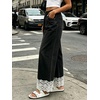 image:imageCHARTOU Women Elastic Waist Baggy Jeans Lace Patchwork Denim Wide Leg Pants Crop Palazzo Jeans with PocketsBlack
