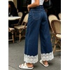 image:imageCHARTOU Women Elastic Waist Baggy Jeans Lace Patchwork Denim Wide Leg Pants Crop Palazzo Jeans with PocketsDark Blue