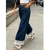image:imageCHARTOU Women Elastic Waist Baggy Jeans Lace Patchwork Denim Wide Leg Pants Crop Palazzo Jeans with PocketsDark Blue