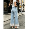 image:imageCHARTOU Women Elastic Waist Baggy Jeans Lace Patchwork Denim Wide Leg Pants Crop Palazzo Jeans with PocketsLight Blue
