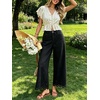 image:imageCHARTOU Women Eyelet Embroidered Wide Leg Jeans High Waist Scalloped Straight Cropped Denim Pants with PocketsBlack