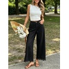 image:imageCHARTOU Women Eyelet Embroidered Wide Leg Jeans High Waist Scalloped Straight Cropped Denim Pants with PocketsBlack