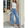 image:imageCHARTOU Women Eyelet Embroidered Wide Leg Jeans High Waist Scalloped Straight Cropped Denim Pants with PocketsBlue