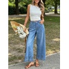 image:imageCHARTOU Women Eyelet Embroidered Wide Leg Jeans High Waist Scalloped Straight Cropped Denim Pants with PocketsBlue