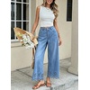 image:imageCHARTOU Women Eyelet Embroidered Wide Leg Jeans High Waist Scalloped Straight Cropped Denim Pants with PocketsBlue