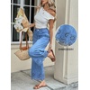 image:imageCHARTOU Women Eyelet Embroidered Wide Leg Jeans High Waist Scalloped Straight Cropped Denim Pants with PocketsBlue