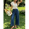 image:imageCHARTOU Women Eyelet Embroidered Wide Leg Jeans High Waist Scalloped Straight Cropped Denim Pants with PocketsDark Blue