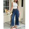 image:imageCHARTOU Women Eyelet Embroidered Wide Leg Jeans High Waist Scalloped Straight Cropped Denim Pants with PocketsDark Blue