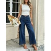 image:imageCHARTOU Women Eyelet Embroidered Wide Leg Jeans High Waist Scalloped Straight Cropped Denim Pants with PocketsDark Blue