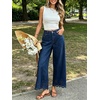 image:imageCHARTOU Women Eyelet Embroidered Wide Leg Jeans High Waist Scalloped Straight Cropped Denim Pants with PocketsDark Blue