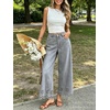 image:imageCHARTOU Women Eyelet Embroidered Wide Leg Jeans High Waist Scalloped Straight Cropped Denim Pants with PocketsGrey