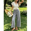 image:imageCHARTOU Women Eyelet Embroidered Wide Leg Jeans High Waist Scalloped Straight Cropped Denim Pants with PocketsGrey