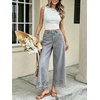 image:imageCHARTOU Women Eyelet Embroidered Wide Leg Jeans High Waist Scalloped Straight Cropped Denim Pants with PocketsGrey