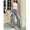 image:imageCHARTOU Women Eyelet Embroidered Wide Leg Jeans High Waist Scalloped Straight Cropped Denim Pants with PocketsGrey
