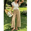image:imageCHARTOU Women Eyelet Embroidered Wide Leg Jeans High Waist Scalloped Straight Cropped Denim Pants with PocketsKhaki