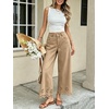 image:imageCHARTOU Women Eyelet Embroidered Wide Leg Jeans High Waist Scalloped Straight Cropped Denim Pants with PocketsKhaki