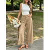 image:imageCHARTOU Women Eyelet Embroidered Wide Leg Jeans High Waist Scalloped Straight Cropped Denim Pants with PocketsKhaki