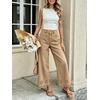 image:imageCHARTOU Women Eyelet Embroidered Wide Leg Jeans High Waist Scalloped Straight Cropped Denim Pants with PocketsKhaki