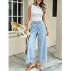 image:imageCHARTOU Women Eyelet Embroidered Wide Leg Jeans High Waist Scalloped Straight Cropped Denim Pants with PocketsLight Blue