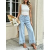 image:imageCHARTOU Women Eyelet Embroidered Wide Leg Jeans High Waist Scalloped Straight Cropped Denim Pants with PocketsLight Blue
