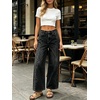 image:imageCHARTOU Women Floral Boho Wide Leg Denim Pants Summer Back Elastic Waist Crop Baggy Paisley JeansBlack