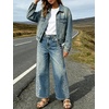 image:imageCHARTOU Women Floral Boho Wide Leg Denim Pants Summer Back Elastic Waist Crop Baggy Paisley JeansBlue