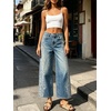 image:imageCHARTOU Women Floral Boho Wide Leg Denim Pants Summer Back Elastic Waist Crop Baggy Paisley JeansBlue